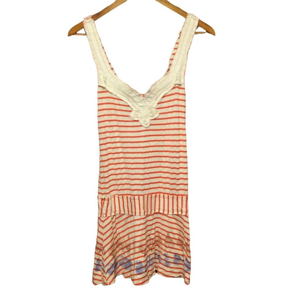 Free People women’s tennis dress size S red white striped sleeveless drop waist